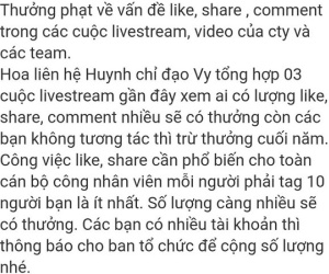 Thông tin mới vụ ‘cắt’ thưởng Tết vì không like, share livestream của giám đốc