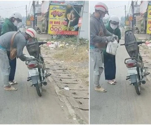 Được người thanh niên khuyết tật tặng xăng khi đang dắt bộ xe máy, nữ sinh có hành động gây bất ngờ