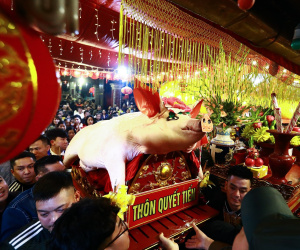 Xuyên đêm rước 17 'ông lợn' vào đình