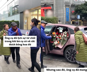 Năn nỉ xin một bông hồng mà bị ngó lơ, cụ bà vừa tiu nghỉu bước ra xe thì nhận được món quà 'ú òa' của chồng