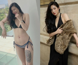 Hot girl phòng gym Nam Định lộ hình xăm khủng ở đùi cực chất