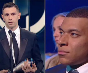 Mbappe mặt hằm hằm khi Martinez lên nhận giải