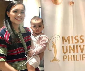 Thí sinh Hoa hậu Hoàn vũ Philippines bế theo con đến dự thi