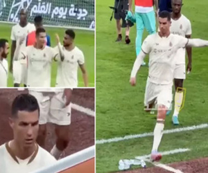 Ronaldo đá phạt siêu tệ, xé băng đội trưởng, vùng vằng đá chai nước sau khi thua trận