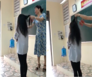 Xôn xao clip nữ sinh bị cô giáo cầm kéo cắt tóc giữa lớp vì nhuộm light