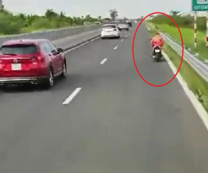 Tài xế xe tải chạy gần 20km, hộ tống xe máy đi lạc ra khỏi đường cao tốc
