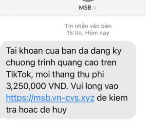 Xuất hiện tin nhắn giả ngân hàng gửi cho khách cực tinh vi