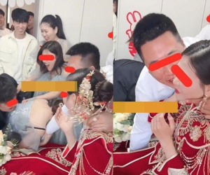 Chú rể ôm ấp phù dâu, phù rể cũng ôm hôn phù dâu, thái độ của những người xung quanh gây choáng