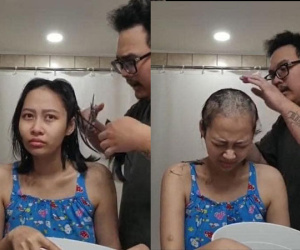 Rơi nước mắt hình ảnh chồng tự tay cạo trọc mái tóc dài cho vợ mắc bệnh ung thư rồi bản thân cũng xuống tóc luôn