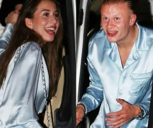 Haaland và bạn gái kém tuổi diện đồ ngủ đôi dự tiệc mừng Man City vô địch