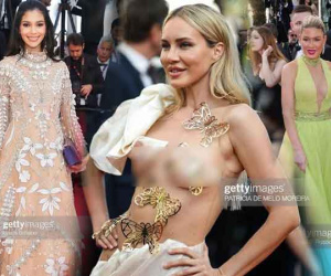 Cannes ngày 11: Đối thủ Mai Phương 'ăn mặc' rườm rà, một mỹ nhân bán khoả thân gây tranh cãi