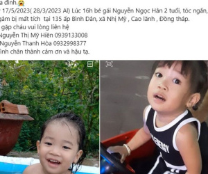 Treo thưởng 100 triệu đồng tìm con gái 30 tháng tuổi mất tích bí ẩn ở Đồng Tháp