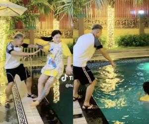 'Hotgirl bể cá' Ngân Baby tiếp tục là nạn nhân mua vui phản cảm: Bị xô xuống cả hồ nước!