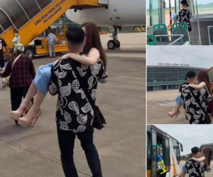 Chồng bế bổng vợ đẹp từ xe buýt lên tận máy bay khiến dân tình ngán ngẩm: 'Yêu đúng người sẽ thành tàn tật à?'