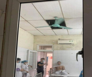 Rơi trần thạch cao xuống giường bệnh lúc nửa đêm ở bệnh viện Đa khoa tỉnh Hải Dương