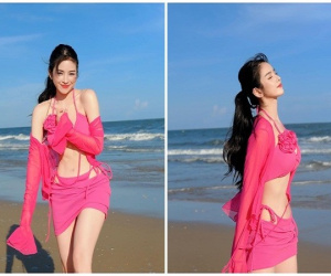DJ Mie mặc gợi cảm, khoe làn da trắng phát sáng bên bờ biển