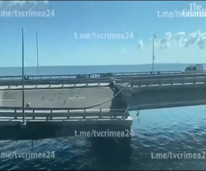 Hình ảnh cầu Crưm hư hại sau khi bị tấn công, Nga đổ lỗi cho Ukraine