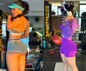Diện đồ siêu ngắn, 'hot girl phòng gym' khoe vòng 3 'trái đào'