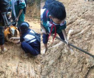 Xôn xao cảnh đường bùn nhão nhoét, học sinh vừa đi học vừa vác cuốc san đường
