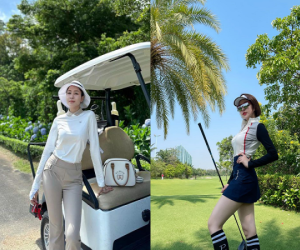 Đi đánh golf, Trâm Anh mặc từ 'kín như bưng' đến váy ngắn khoe dáng