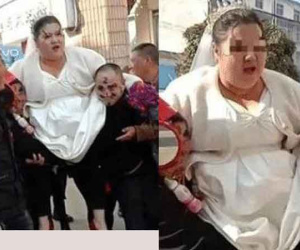 Cô dâu nặng gần 200kg, 4 người 'hộ tống' vào lễ đường
