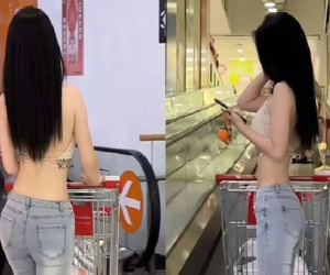 Cô gái diện áo hở buộc dây đi siêu thị, chỉ lộ bóng lưng vẫn gây chú ý