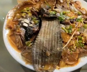 Khách hàng kinh hãi khi phát hiện thấy miếng lót giày trong nồi kho cá