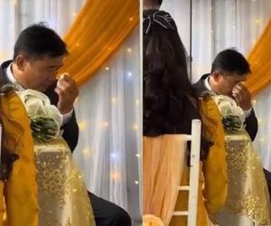 Người bố không dám nhìn thẳng, òa khóc khi tiễn con gái về nhà chồng