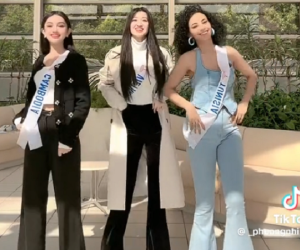 Vừa mới sang Nhật thi Miss International, Phương Nhi đã rủ các nàng hậu 'đu trend' See Tình