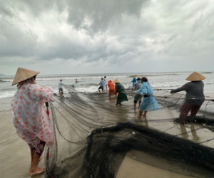 Độc đáo cảnh kéo lưới gần bờ của ngư dân Đà Nẵng mùa biển động
