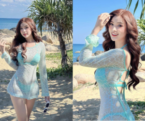 Hot girl gây chú ý với 'váy ảo giác' khi đi biển, hóa ra là 'người quen'