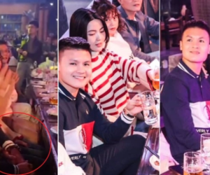Quang Hải đan tay cùng Chu Thanh Huyền dưới bàn tiệc, một ánh mắt đủ nói lên tình cảm