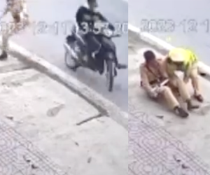 Cán bộ CSGT bị nam thanh niên lao xe máy vào người khi kiểm tra nồng độ cồn