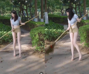 Quét công viên trong trang phục 'bỏng mắt', hot girl xứ Trung gây tranh cãi