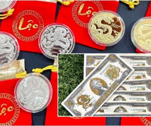 Chi tiền triệu mua tiền lưu niệm, tiền mạ vàng hình rồng để lì xì