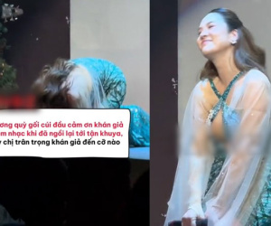 Thu Phương quỳ lạy khán giả sau đêm diễn, nhiều người bất ngờ