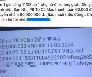 Đi xe ôm 60 nghìn, khách trả nhầm 60 triệu đồng