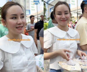 Vy Oanh đi làm từ thiện, nhan sắc 'cam thường' ra sao khiến nhiều người bất ngờ?
