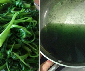 Nước rau muống luộc màu xanh đen có phải nhiễm hóa chất?