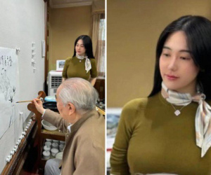 Bậc thầy thư pháp U90 tiết lộ cuộc sống đẹp như mơ với vợ trẻ kém 50 tuổi
