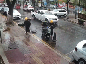 Clip: Cây đổ suýt đè trúng hai shipper đang giao hàng