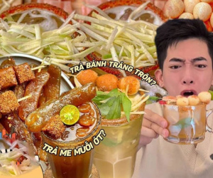 Hồi hộp uống thử trà bánh tráng trộn và trà me muối ớt gây tranh cãi tại quán cà phê của TikToker Bông Tím, liệu có 'ớn lạnh' như lời đồn?