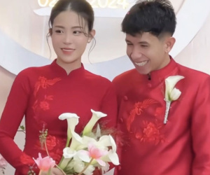 Tiền vệ Hồng Duy thuê dàn xe khủng đón vợ thạc sỹ, đám cưới to nhất Bình Phước là đây