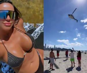 Influencer ở Brazil ngồi trên trực thăng rải tiền xuống bãi biển cho khách du lịch