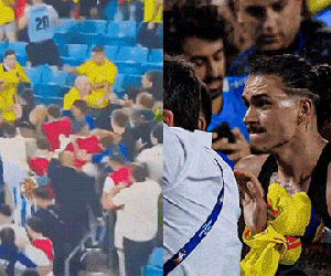 Clip: Hỗn loạn nghiêm trọng sau trận bán kết Copa America, Darwin Nunez lao lên khán đài đánh nhau với CĐV Colombia