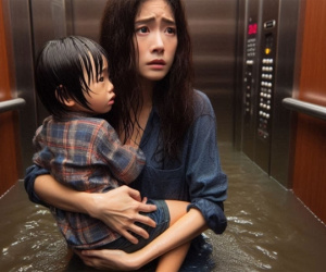 Hai mẹ con suýt tử vong trong thang máy khi nước mưa ngập tầng hầm