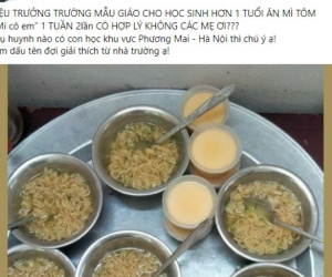 Xôn xao trường mẫu giáo tư thục bị tố 'cho các bé 1 tuổi ăn mì tôm 2 lần/tuần', các bữa khác kém chất lượng