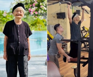 Cụ bà 96 tuổi ở Hà Tĩnh mê tập gym, bơi lội gây sốt mạng xã hội