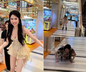 Ngọc Trinh gây bức xúc vì mặc hở hang, trượt patin trong trung tâm thương mại