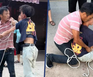 Trói con trai bằng dây thừng đem 'nộp' cho cảnh sát vì không chịu đi học